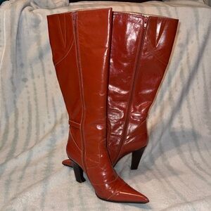 Chic Red Leather Heeled Boots